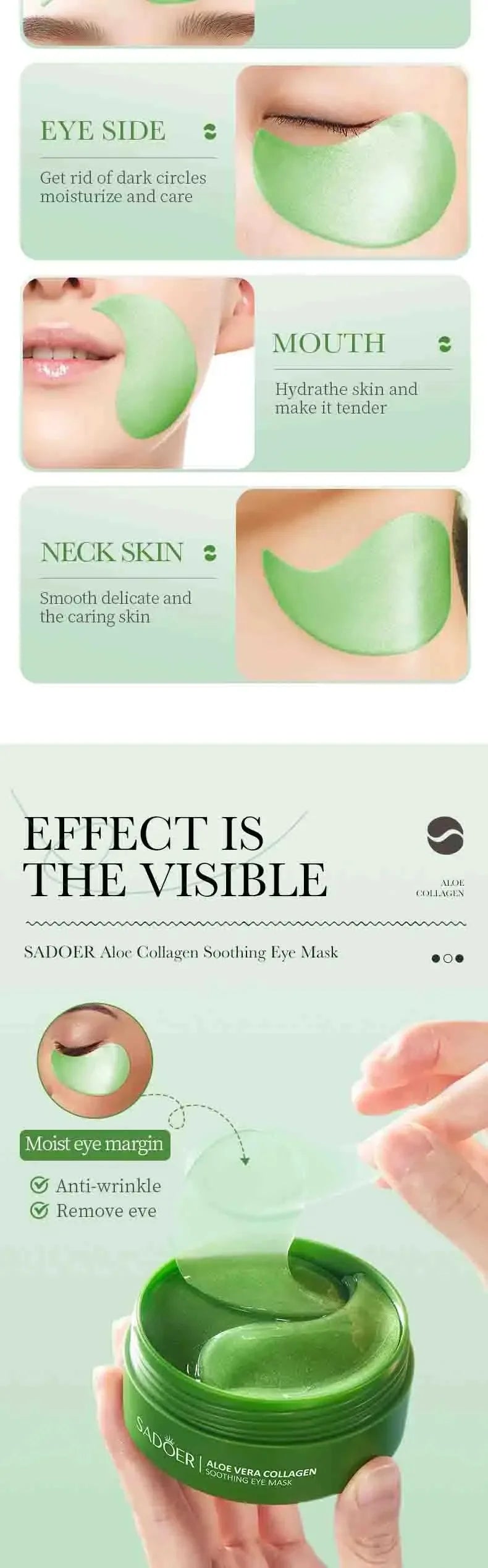 Patchs Contour des Yeux au Collagène & Aloe Vera – 60 Pièces