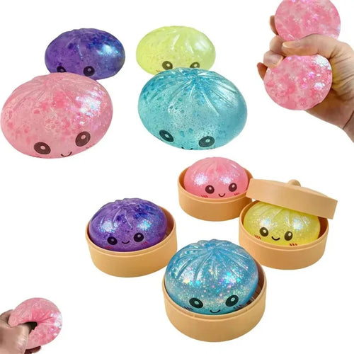 Dumpling Squishy Scintillant ULTRA RARE Édition Dorée à Paillettes Cachées, Balle Sensorielle en Pâte TPR Souple pour Soulagement du Stress