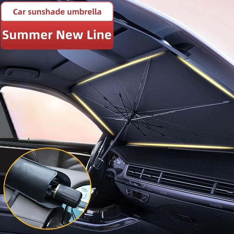 Pare-soleil de pare-brise de voiture, pare-soleil/couvercle de parapluie pliable pour la plupart des voitures, pare-soleil réfléchissant pour pare-brise avant de voiture