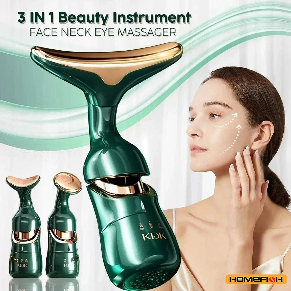 Système de beauté pour le visage HOMEFISH, appareil 3-en-1 avec vibration sonique et luminothérapie LED pour le lifting, le raffermissement et l'éclat