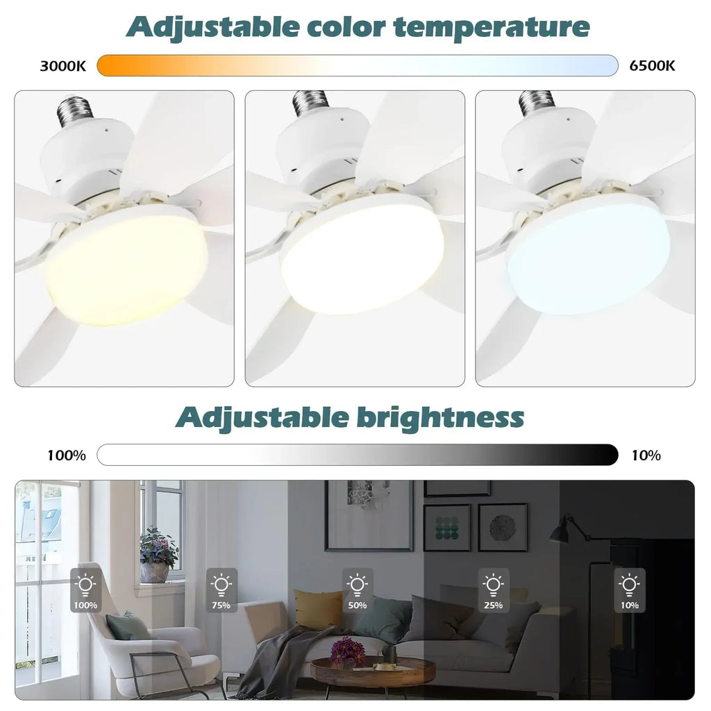 Ventilateur de plafond LED 40W E27 avec télécommande pour variation de luminosité, adapté au salon, au bureau, à un usage domestique, 85-265V
