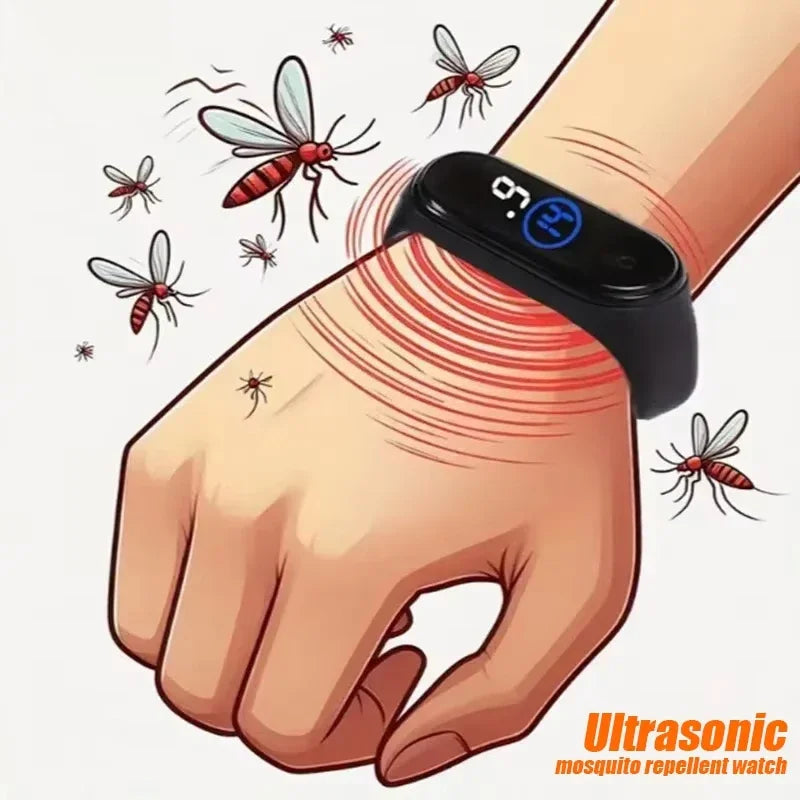 bracelet anti-moustiques portable, unisexe, physique et ultrasonique, non chimique, pour la maison et l'extérieur, comprend 2 piles