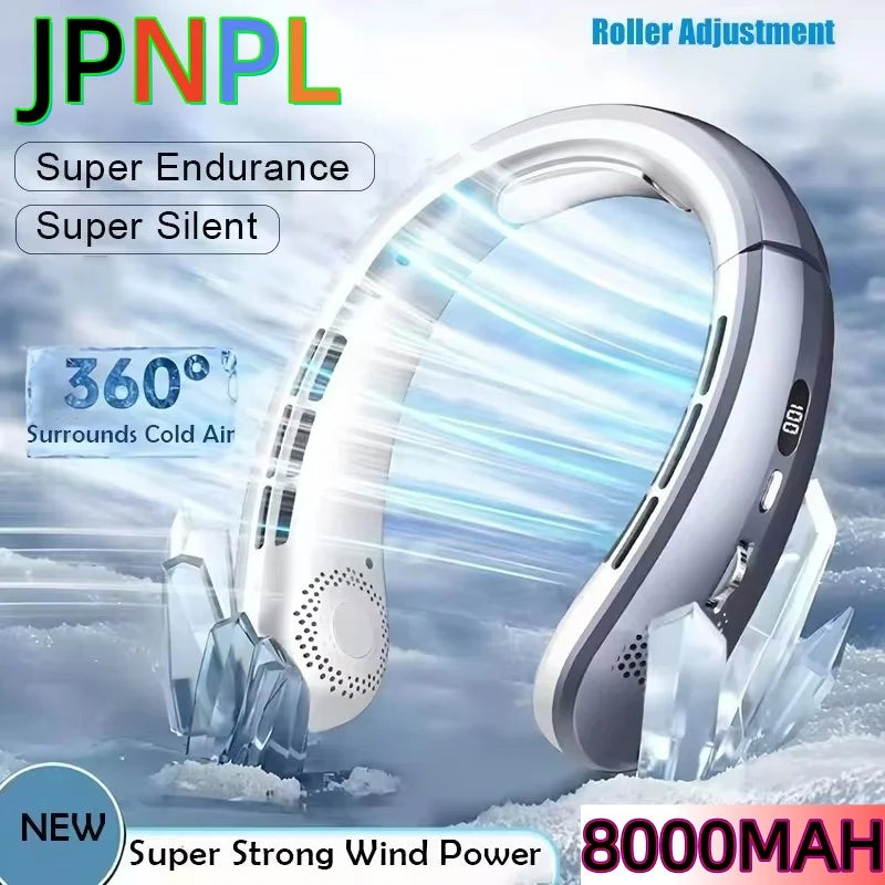 Ventilateur portable USB 8000 mAh à suspendre au cou, sans pales, mini, rechargeable, silencieux, avec affichage numérique LED, rafraîchisseur d'air électrique portatif