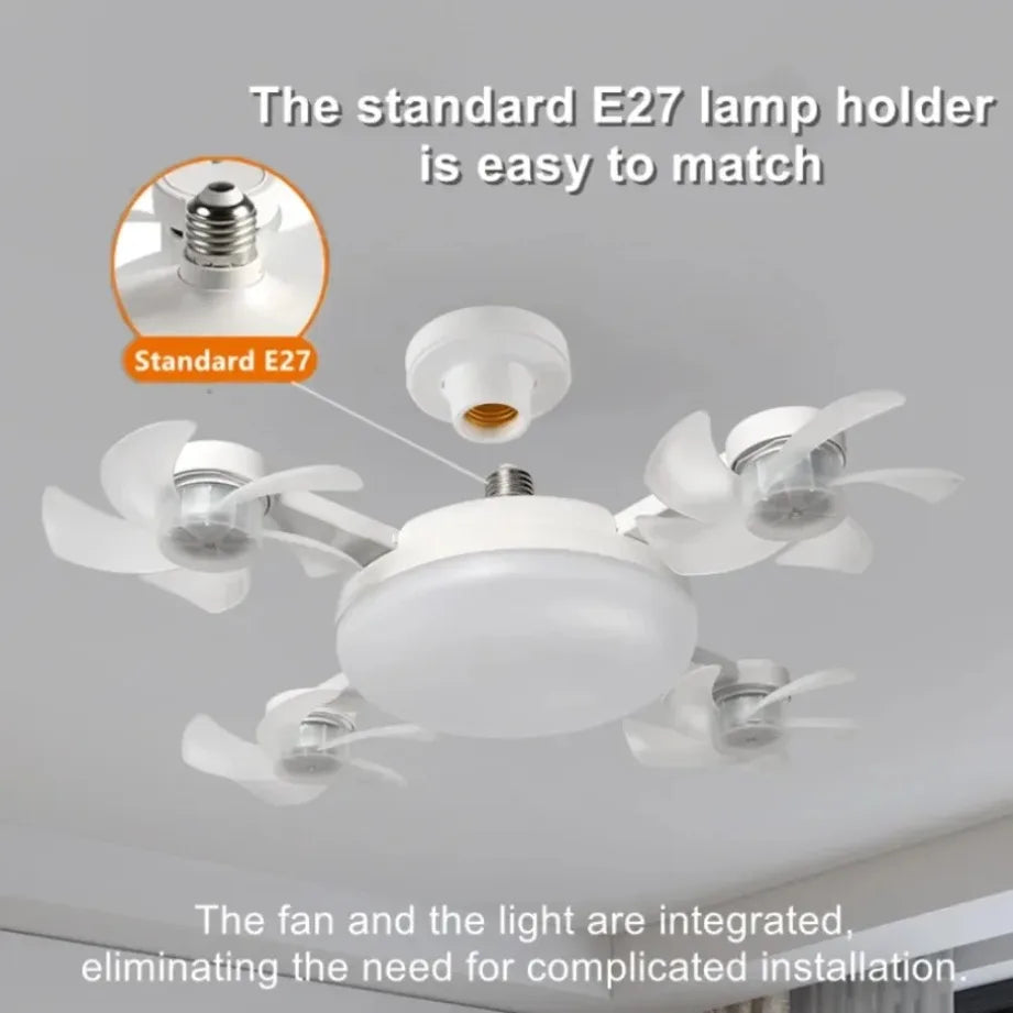 Ventilateur de plafond avec ampoule E27 3/4 pales 2 en 1, design drone, télécommande, AC 85-265V, pour maison, chambre, restaurant