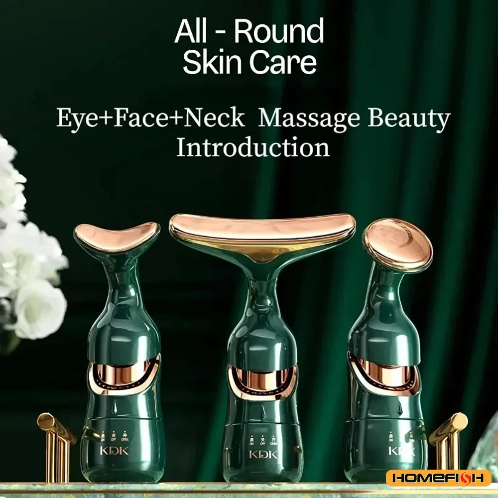 Système de beauté pour le visage HOMEFISH, appareil 3-en-1 avec vibration sonique et luminothérapie LED pour le lifting, le raffermissement et l'éclat