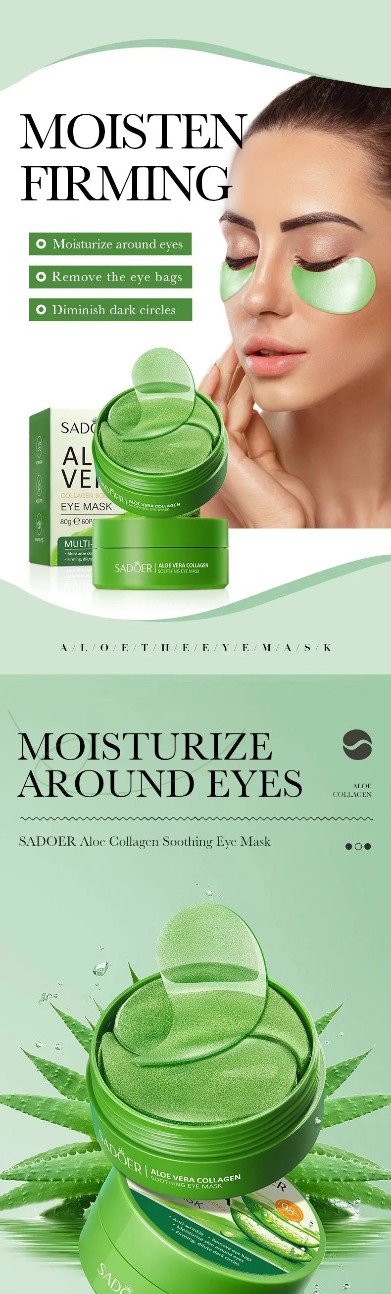 Patchs Contour des Yeux au Collagène & Aloe Vera – 60 Pièces