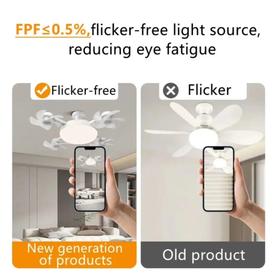 Ventilateur de plafond avec ampoule E27 3/4 pales 2 en 1, design drone, télécommande, AC 85-265V, pour maison, chambre, restaurant