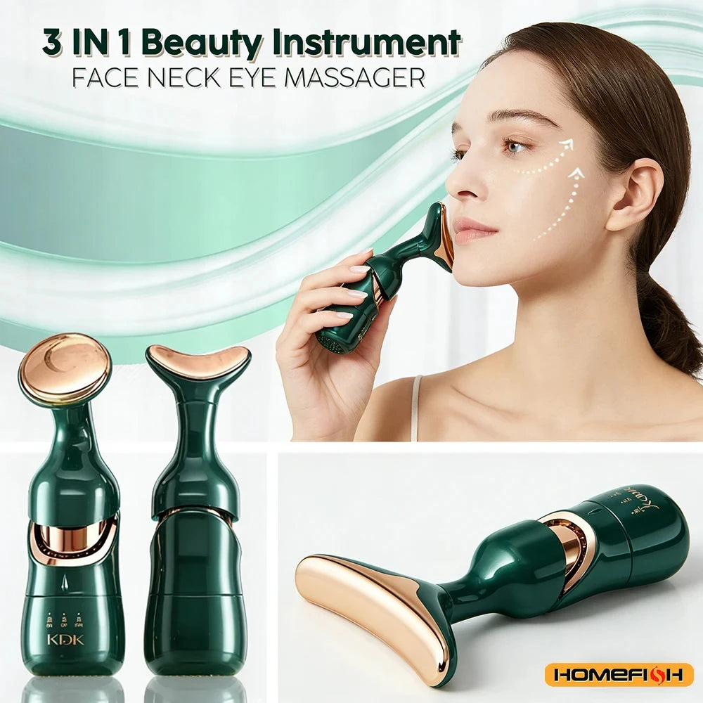 Système de beauté pour le visage HOMEFISH, appareil 3-en-1 avec vibration sonique et luminothérapie LED pour le lifting, le raffermissement et l'éclat