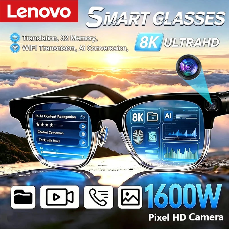 Lunettes Intelligentes Lenovo avec Assistant Vocal, Contrôle Tactile Musical, Appel Bluetooth, Lunettes de Soleil Tendance pour Sports de Plein Air Hommes et Femmes, Nouveauté 2026