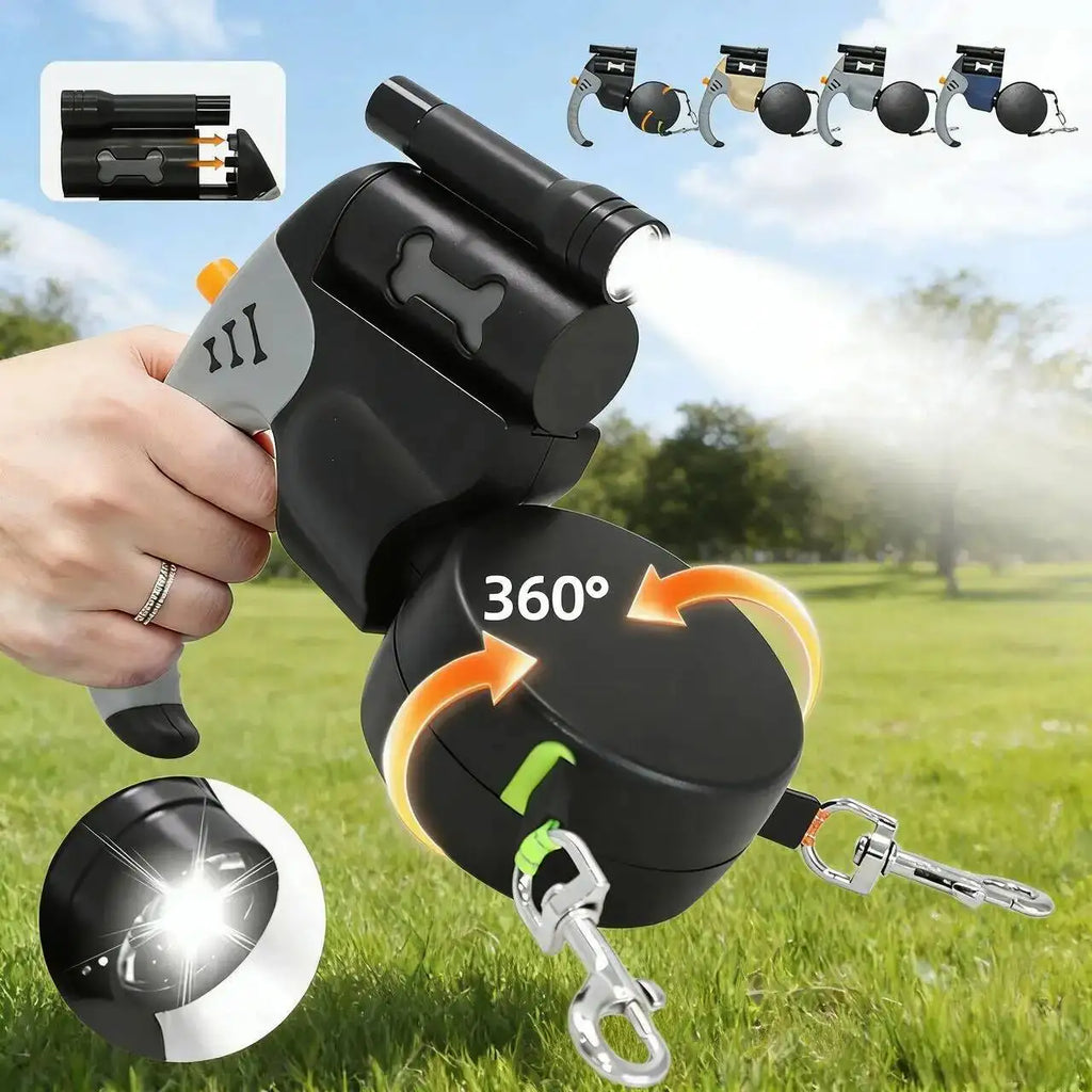 Laisse de chien rétractable automatique à double tête, corde de 3 m pour 2 chiens avec lampe torche LED, corde de traction double à 360 degrés, fournitures pour animaux de compagnie