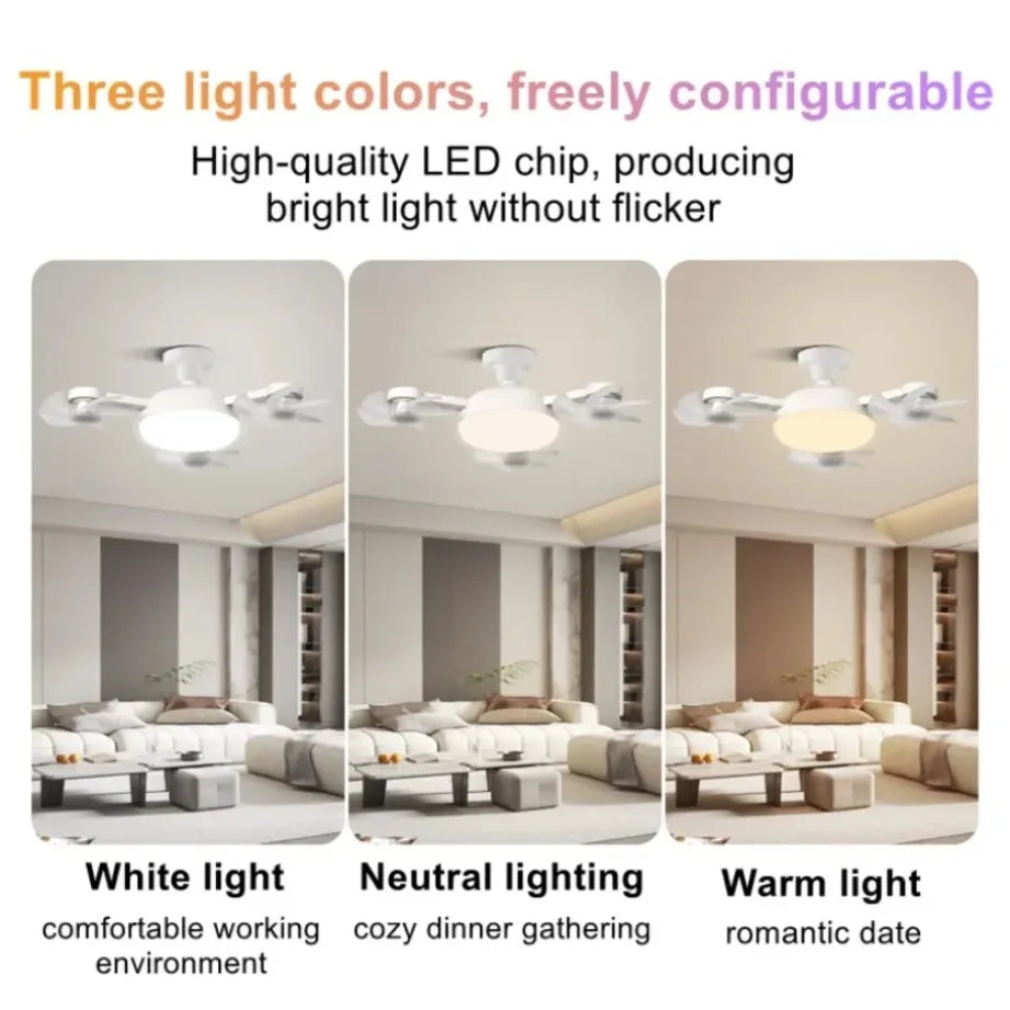 Ventilateur de plafond avec ampoule E27 3/4 pales 2 en 1, design drone, télécommande, AC 85-265V, pour maison, chambre, restaurant