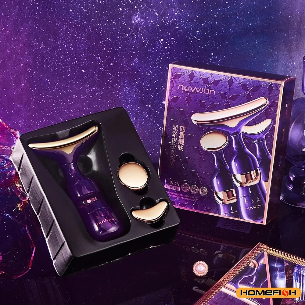 Système de beauté pour le visage HOMEFISH, appareil 3-en-1 avec vibration sonique et luminothérapie LED pour le lifting, le raffermissement et l'éclat
