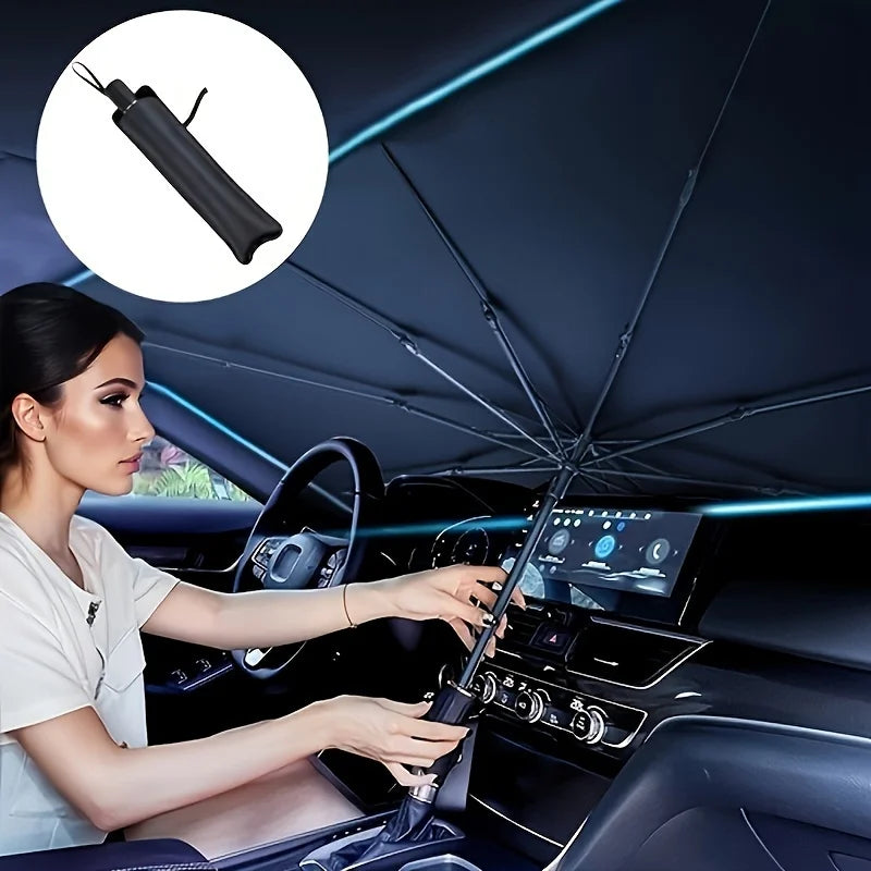 Pare-soleil de pare-brise de voiture, pare-soleil/couvercle de parapluie pliable pour la plupart des voitures, pare-soleil réfléchissant pour pare-brise avant de voiture
