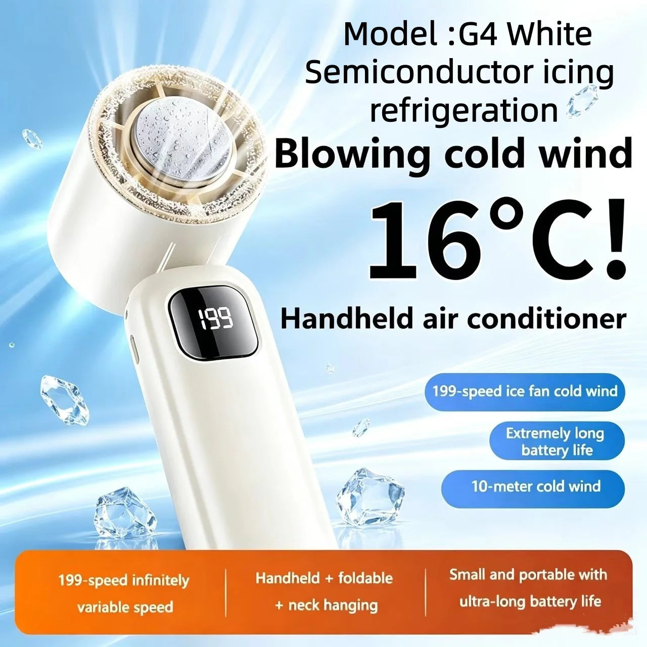 Ventilateur portable USB 8000 mAh à suspendre au cou, sans pales, mini, rechargeable, silencieux, avec affichage numérique LED, rafraîchisseur d'air électrique portatif